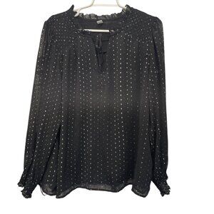 Old Navy Black Long Sleeve Blouse With Metallic Dots Size XL‎ Semi Sheer Holiday
